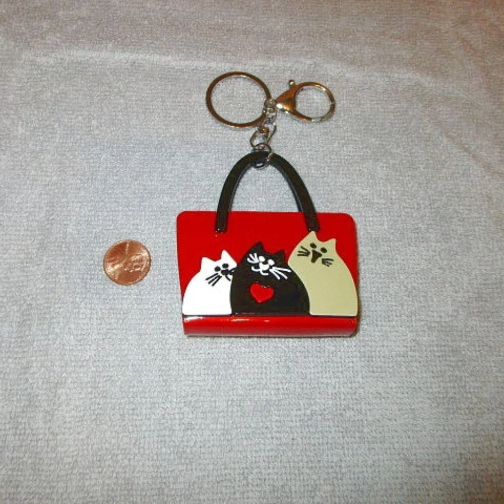 New Cat Handbag Charm Key Ring Fob Bag Clip Kitten Love Roly Poly Cute & Chubbie
